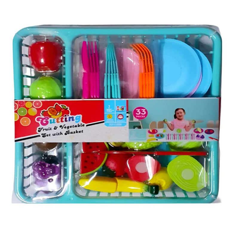 Itoys Cutting Fruits & Vegetables Set with Basket - Multicolour