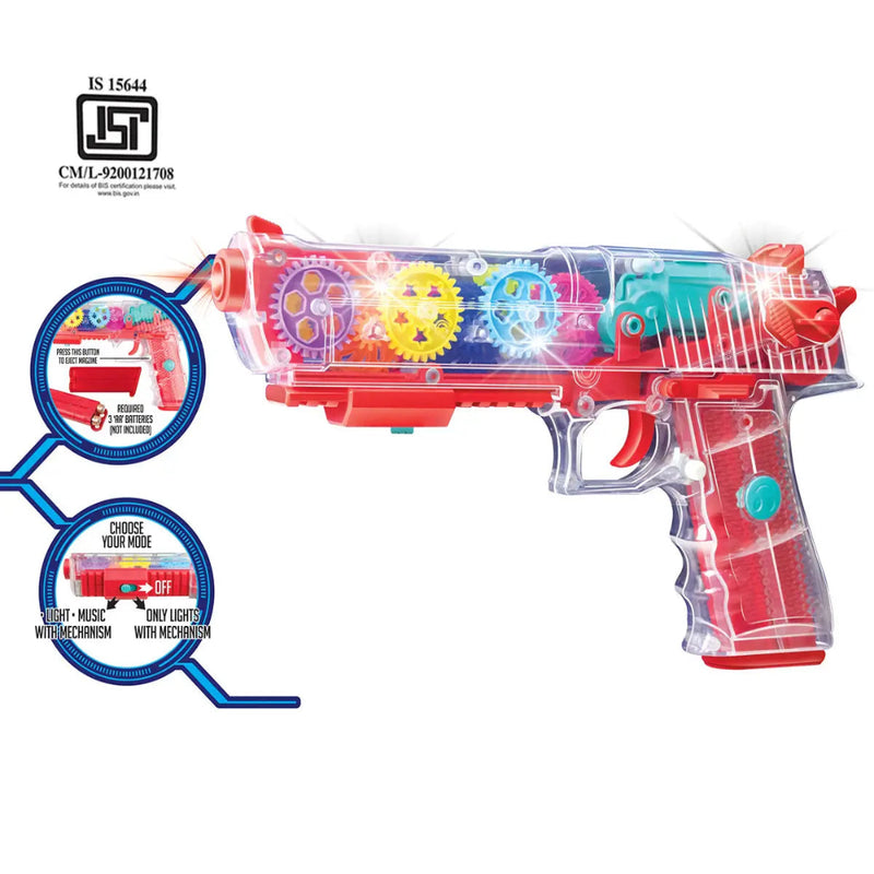 Itoys Gearnox Flashing Light and Musical Sound Transparent Glow Gear Gun - Multicolour