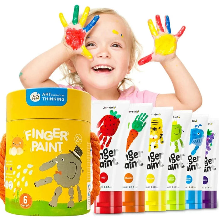 Jar Melo Safe Finger Paints for Baby Kids 3 4 5 6 7 8+Age, 21 floz 6 Color Non Toxic Finger Painting Set for Toddler Washable AR