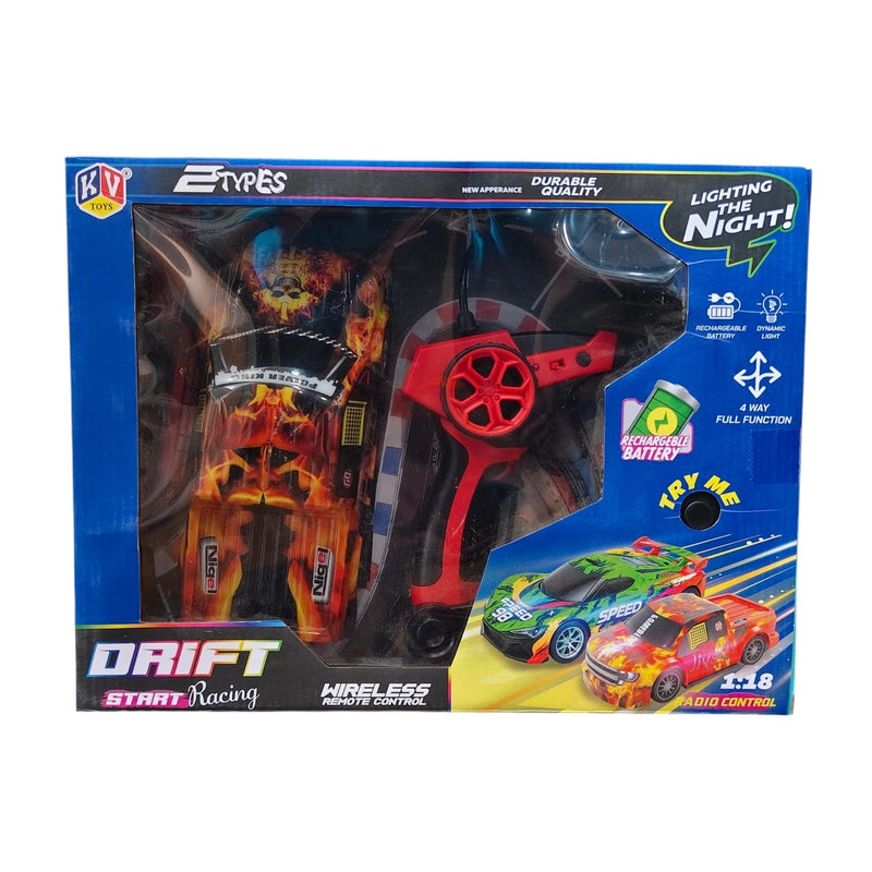KV Toys 1:18 Rechargable Drift Racing Wireless Remote Control Car With Led Light - (Multiple Color/Design)