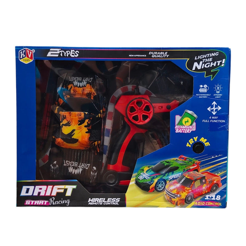 KV Toys 1:18 Rechargable Drift Racing Wireless Remote Control Car With Led Light - (Multiple Color/Design)