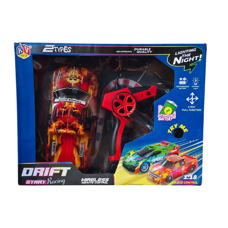 KV Toys 1:18 Rechargable Drift Racing Wireless Remote Control Car With Led Light - (Multiple Color/Design)