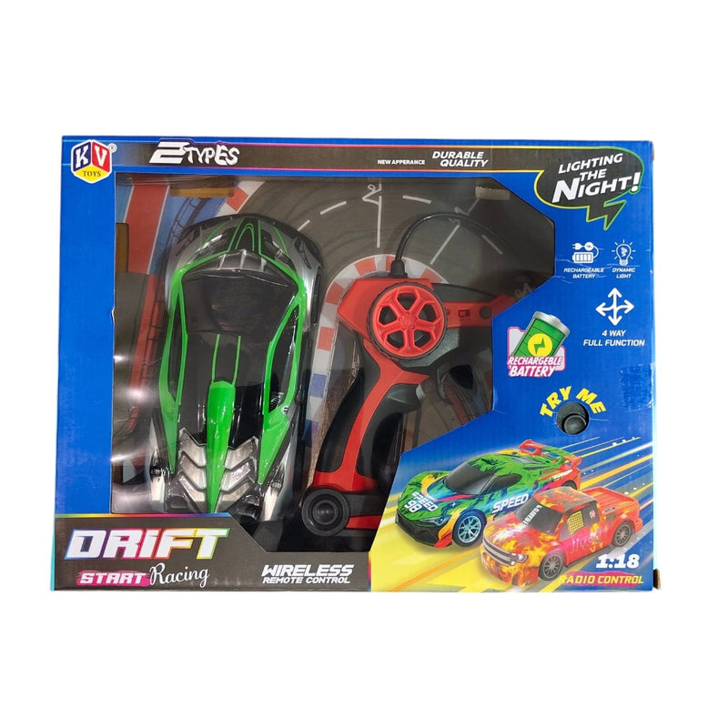 KV Toys 1:18 Rechargable Drift Racing Wireless Remote Control Car With Led Light - (Multiple Color/Design)