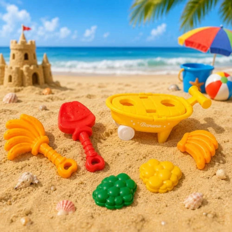 KV Toys Beach Toys for Kids 6 Pcs Fruit Beach Sand Toy Set with Strawberry Wheelbarrow-Multicolor