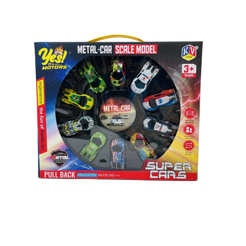 KV Toys Metal Car Scale Model Pullback Super Cars Set - 10 Pieces (Mutiple Colors)