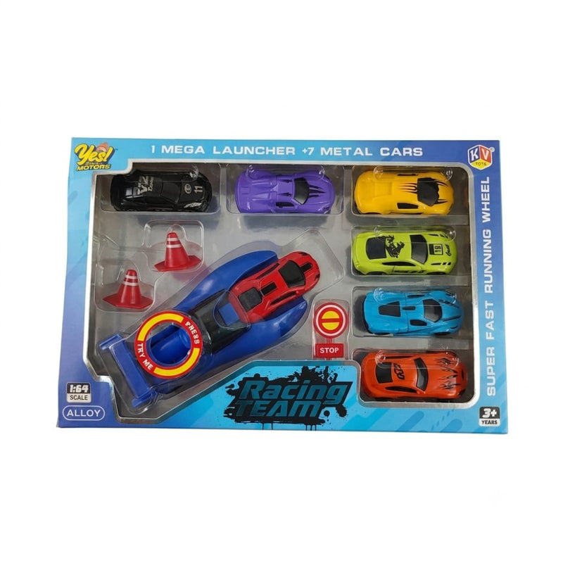 KV Toys Racing Team Mega Launcher Toy Car Set With 7 Metal Alloy Cars - Multicolor