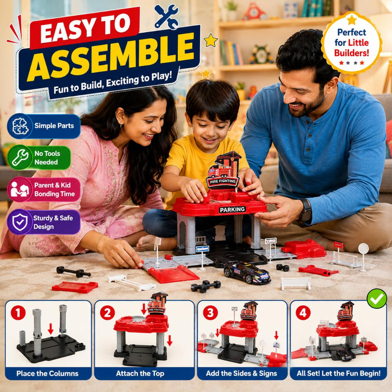K.V Toys DIY Engineering Garage Playset With Die-Cast Car-Multicolor