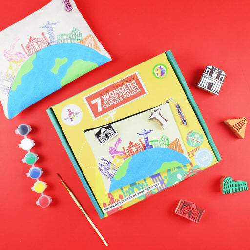 Kalakaram 7 Wonders Block Painting Canvas Pouch Activity Kit-Arts & Crafts-Kalakaram-Toycra