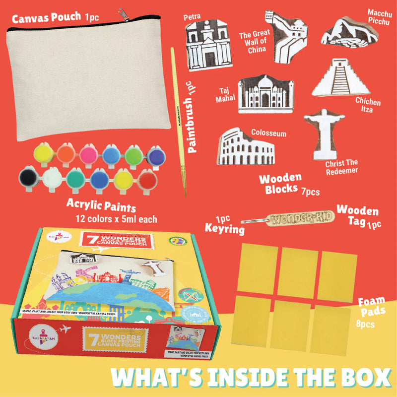 Kalakaram 7 Wonders Block Painting Canvas Pouch Activity Kit
