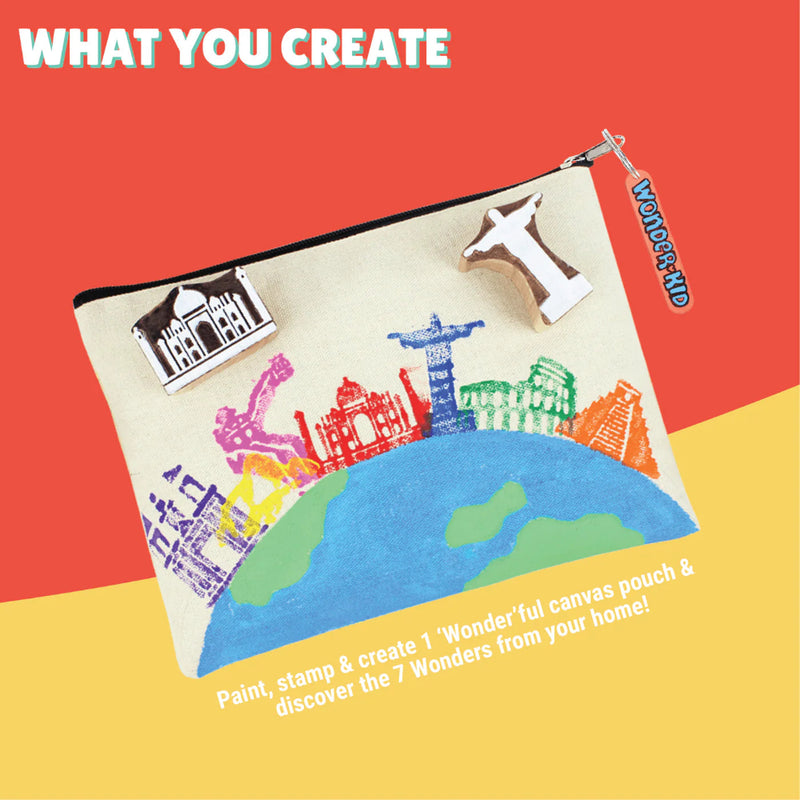 Kalakaram 7 Wonders Block Painting Canvas Pouch Activity Kit