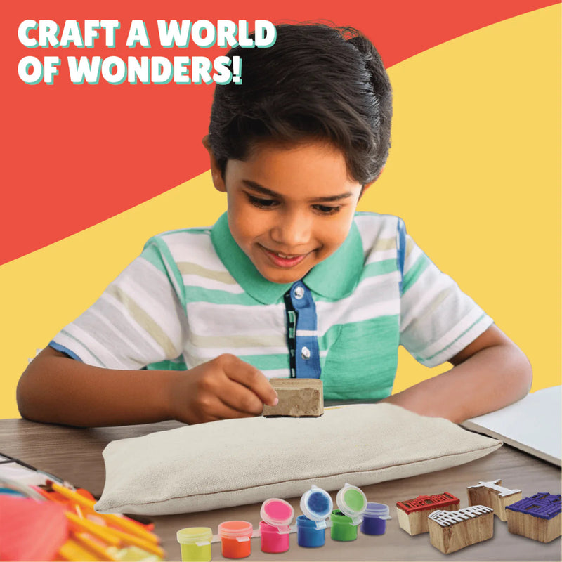 Kalakaram 7 Wonders Block Painting Canvas Pouch Activity Kit