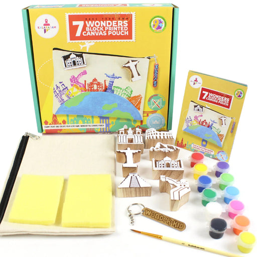 Kalakaram 7 Wonders Block Painting Canvas Pouch Activity Kit-Arts & Crafts-Kalakaram-Toycra