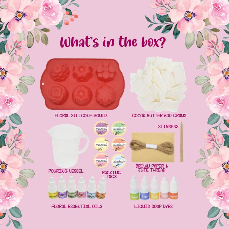 Kalakaram Melt & Pour Natural Cocoa Butter Floral Soap Making Kit