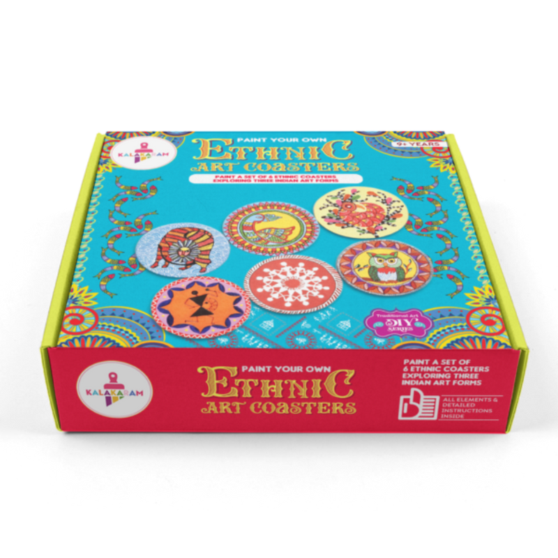 Kalakaram Paint Your Own Ethnic Art Coasters Diy Kit