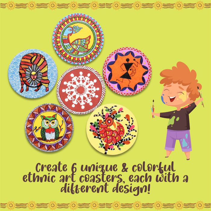 Kalakaram Paint Your Own Ethnic Art Coasters Diy Kit-Arts & Crafts-Kalakaram-Toycra