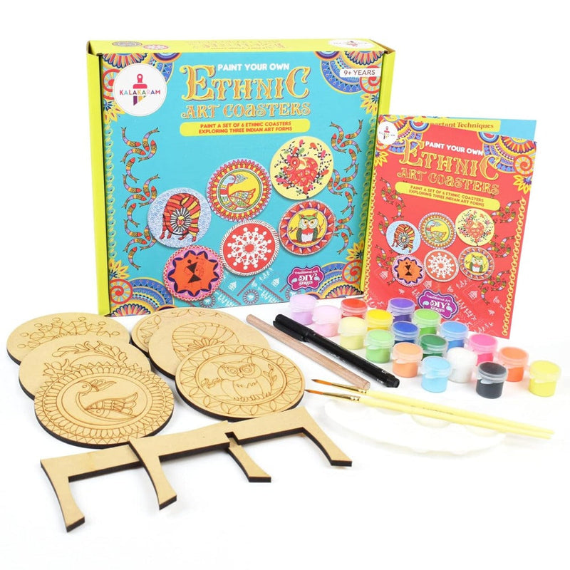 Kalakaram Paint Your Own Ethnic Art Coasters Diy Kit