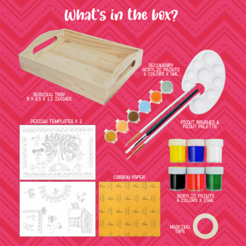 Kalakaram Paint Your Own Warli Art Serving Tray
