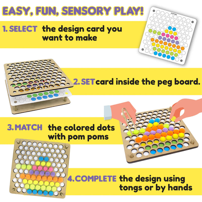 Kalakaram Pom Pom Peg-A-Pattern – Wooden Peg Board