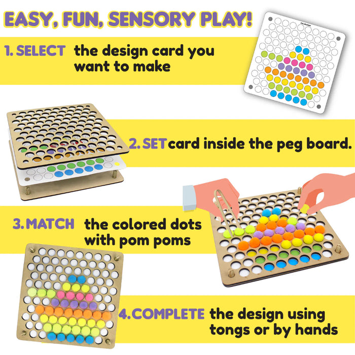 Kalakaram Pom Pom Peg-A-Pattern – Wooden Peg Board-Learning & Education-Kalakaram-Toycra