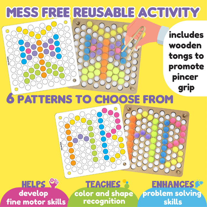 Kalakaram Pom Pom Peg-A-Pattern – Wooden Peg Board-Learning & Education-Kalakaram-Toycra