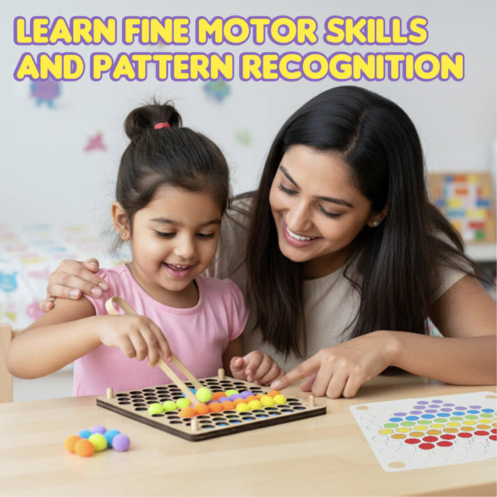Kalakaram Pom Pom Peg-A-Pattern – Wooden Peg Board-Learning & Education-Kalakaram-Toycra
