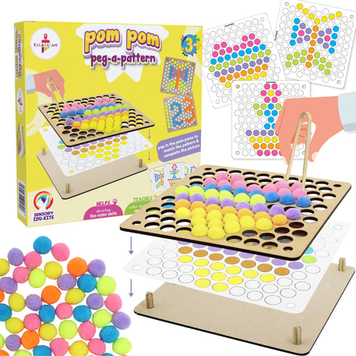 Kalakaram Pom Pom Peg-A-Pattern – Wooden Peg Board-Learning & Education-Kalakaram-Toycra