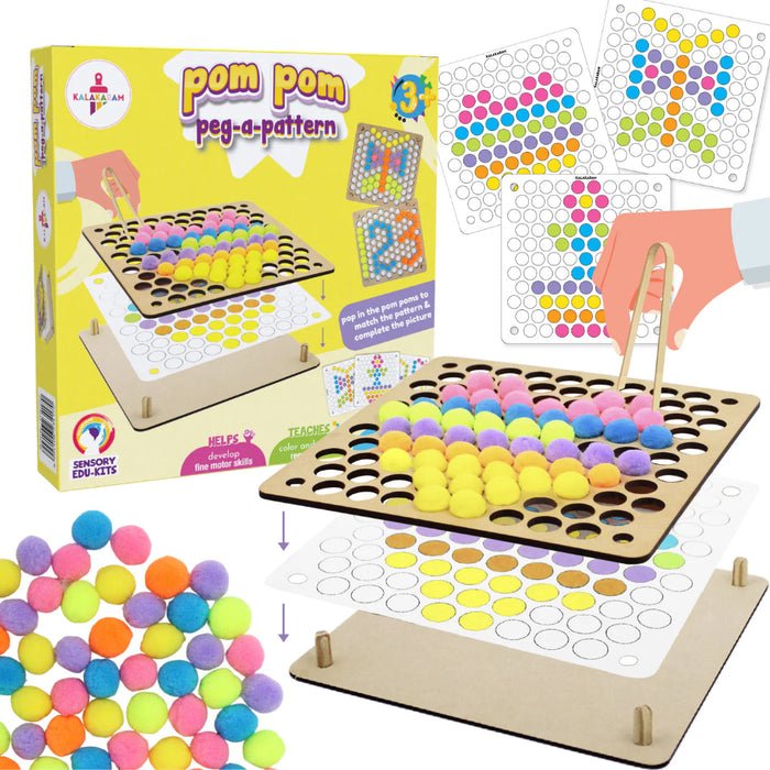 Kalakaram Pom Pom Peg-A-Pattern – Wooden Peg Board-Learning & Education-Kalakaram-Toycra