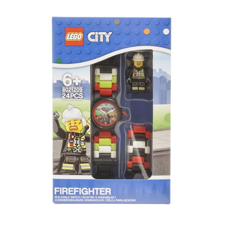 LEGO 8021209 Kids Analog Watch Set Minifigure Link City Fire Fighter