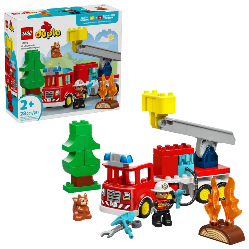Lego 10473 Duplo Fire Truck With Hose And Firefighter (28 Pieces)