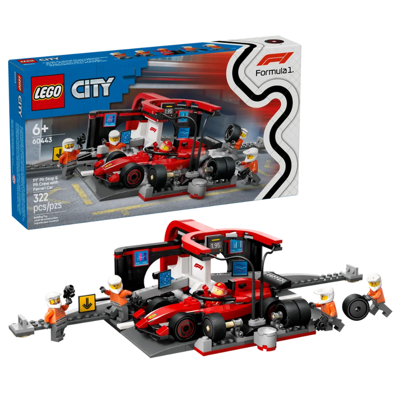 Lego 60443 City F1 Pit Stop & Pit Crew With Ferrari Car (322 Pieces)
