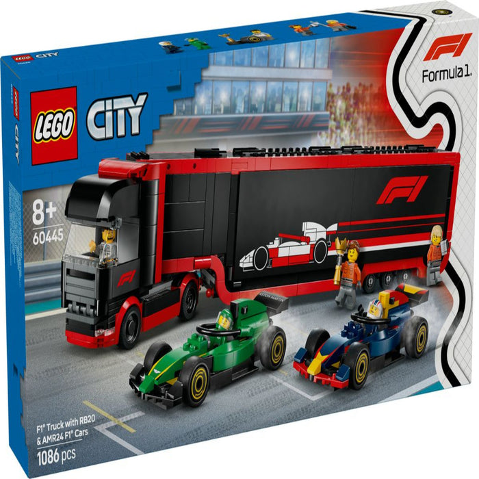 Lego 60445 City F1 Truck with RB20 & AMR24 F1 Cars (1086 Pieces) — Toycra