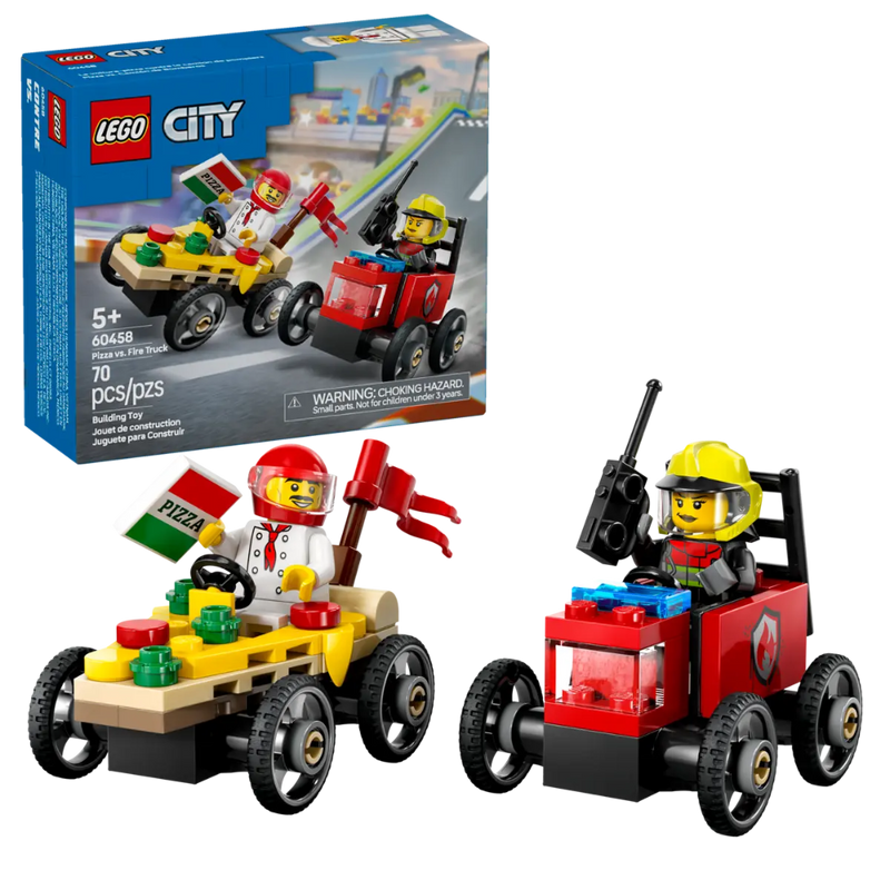 Lego 60458 City Pizza Vs.Fire Truck Race Car Pack (70 Pieces