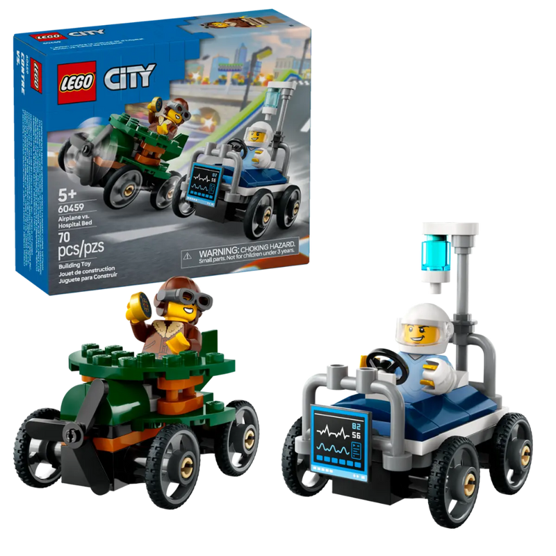Lego 60459 City Airplane Vs. Hospital Bed Race Car Pack (70 Pieces)