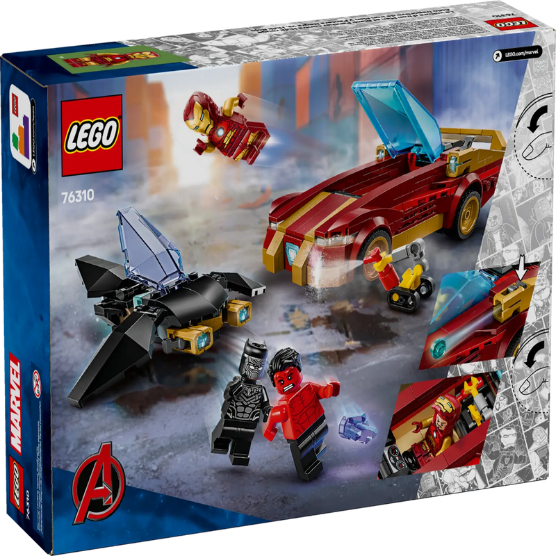 Lego 76310 Super Heroes Marvel Iron Man Car & Black Panther Vs. Red Hulk (295 Pieces)