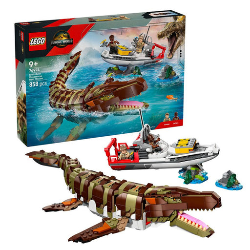 Lego 76974 Jurassic World Brick-Built Mosasaurus Boat Mission (858 Pieces)-Construction-LEGO-Toycra