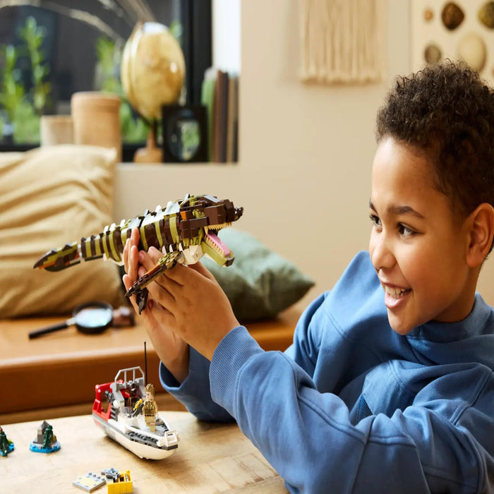 Lego 76974 Jurassic World Brick-Built Mosasaurus Boat Mission (858 Pieces)