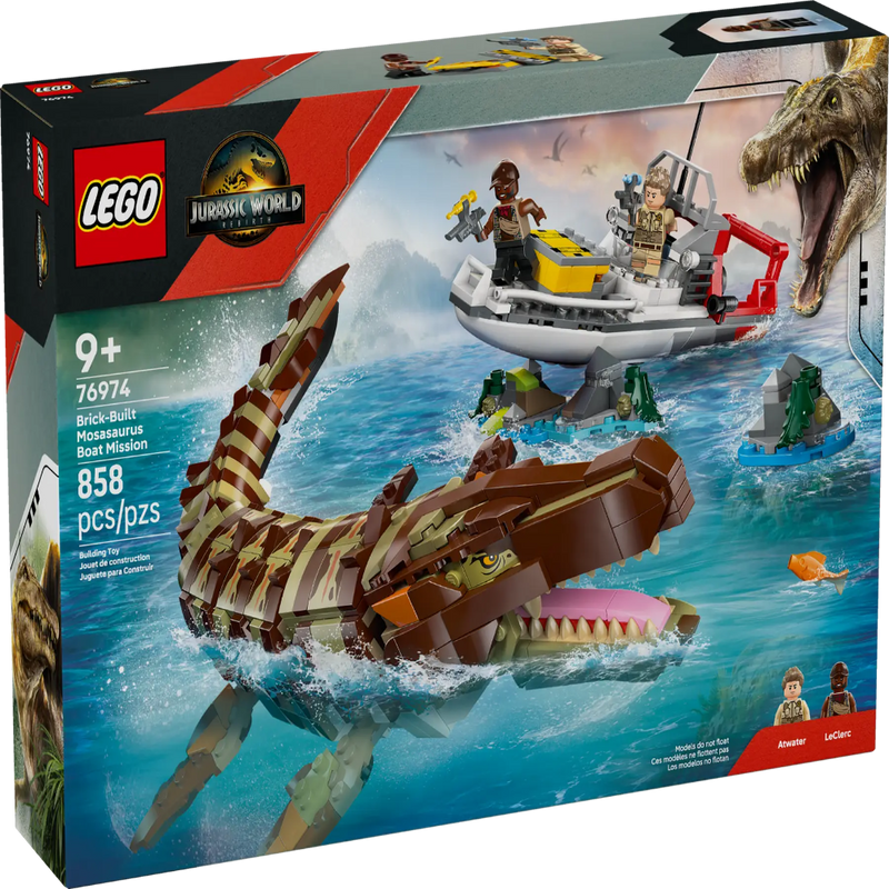 Lego 76974 Jurassic World Brick-Built Mosasaurus Boat Mission (858 Pieces)