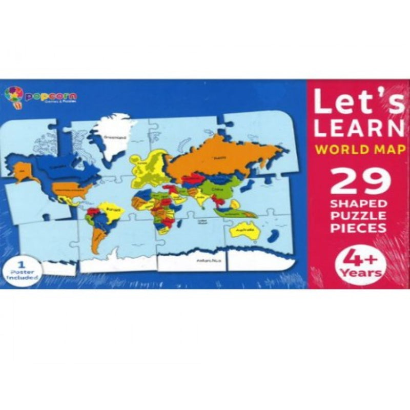 Let's Learn World Map - 29 Shaped Puzzle Pieces