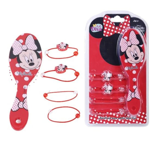 Li'l Diva Minnie Mouse Hair Brush Set -1 Hair Brush And 4 Rubber Bands-Fashion accessory-Li'l Diva-Toycra