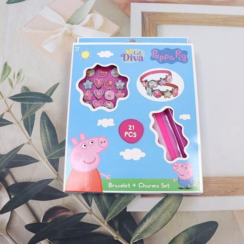 Li'l Diva Peppa Pig Fashion Accessories Bracelet + Chams Set