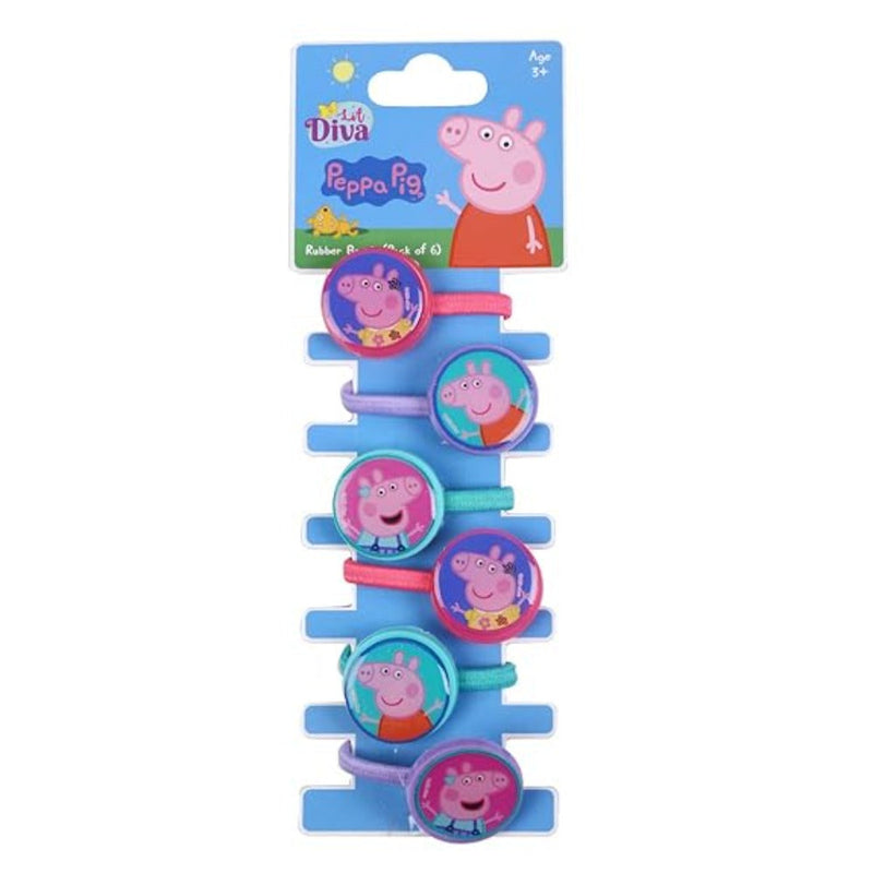 Li'l Diva Peppa Pig Hair Accessories Rubber Bands Pack Of 6pcs