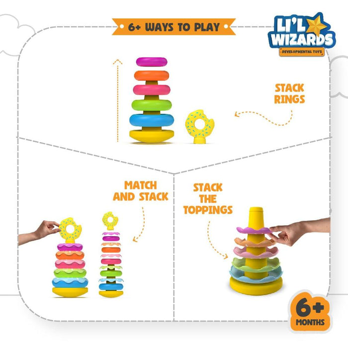 Li'l Wizards Stack and Nest Rocking Doughnut Ring Stacker-Active Play-Win Magic-Toycra