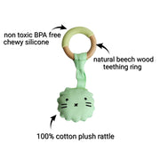 Little Rawr Wood Plush Rattle Teether
