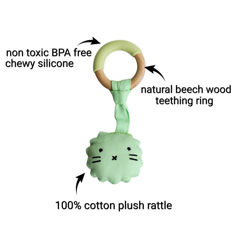 Little Rawr Wood Plush Rattle Teether