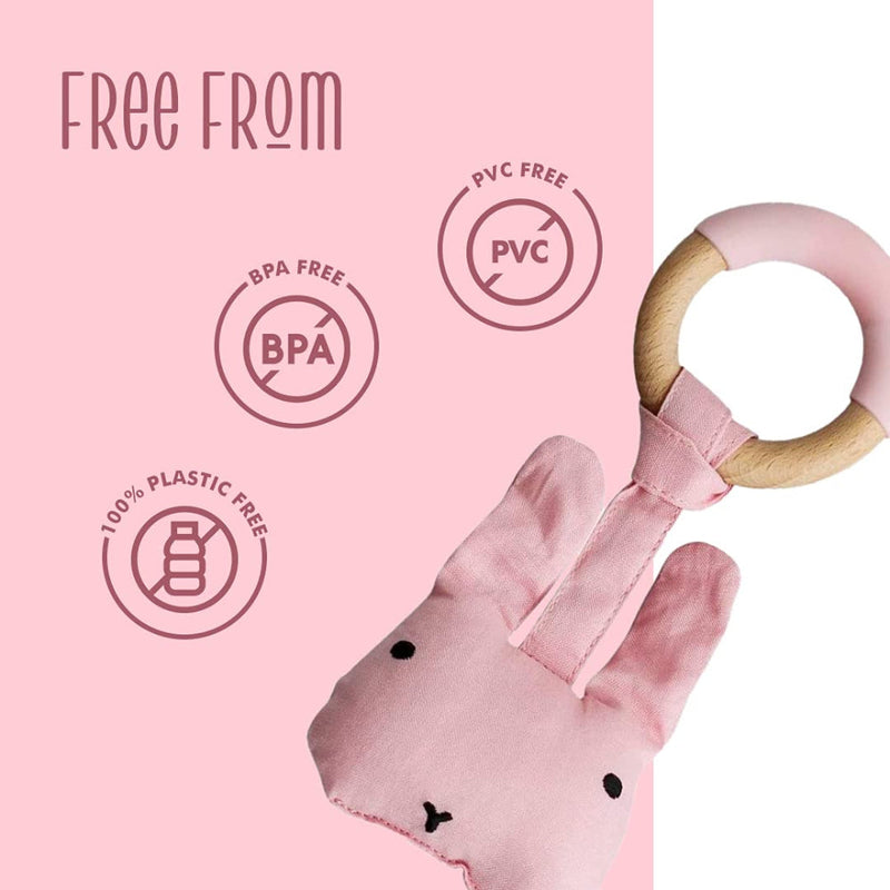 Little Rawr Wood Plush Rattle Teether