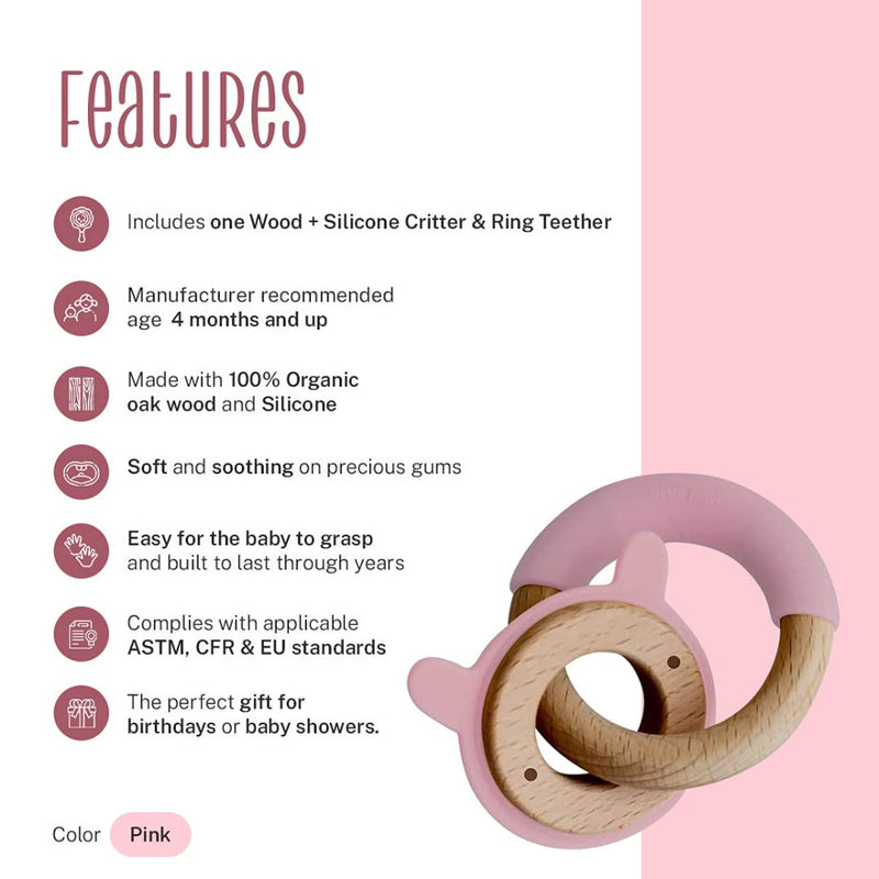 Little Rawr Wood + Silicone Disc & Ring Teether