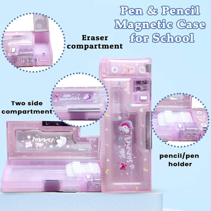 Magnetic Pencil Case With Sharpener -Plastic-Stationery-Bright International-Toycra