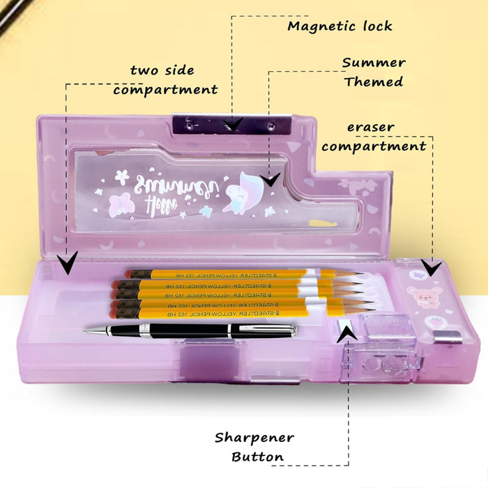 Magnetic Pencil Case With Sharpener -Plastic-Stationery-Bright International-Toycra
