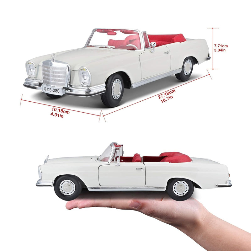 Maisto 1/18 1967 White Mercedes Benz 280SE, Cabrio Collectible Models