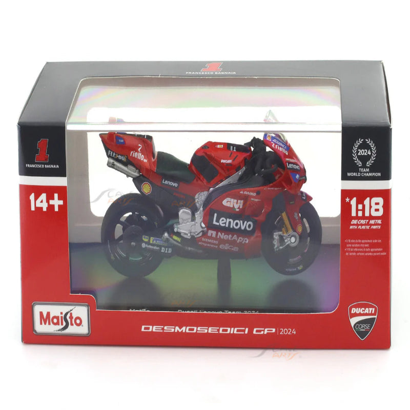 Maisto 2024 Ducati Desmosedici GP #1 Moto GP Pecco 1:18 Maisto Licensed Diecast Scale Model Bike Collectible